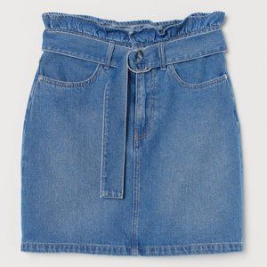 H&M Twill Paperbag Belted Denim Mini Skirt Size 8